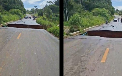 Tromba d'água causa transbordamento de igarapé e rompe estrada em Porto Velho