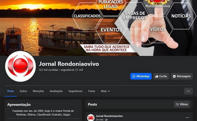 Rondoniaovivo cria novo perfil no Facebook após desativação da antiga página