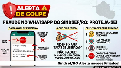 Sindsef RO alerta filiados sobre golpe no WhatsApp que exige Pix